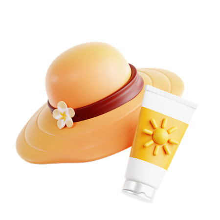 Hat & Sunscreen  3D Icon