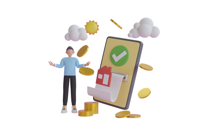 Zahlungstransaktion für Hausrechnungen per App  3D Illustration