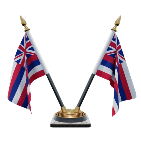 Hawaii Double Desk Flag Stand  3D Illustration