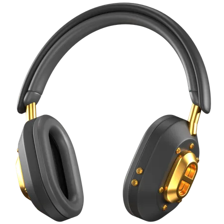 3 D Illustration Of A Black And Gold Headphone 3D Icon