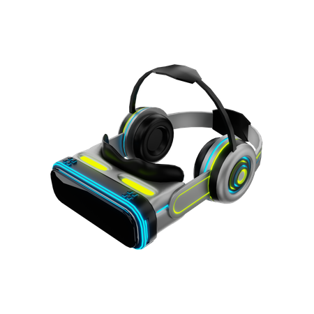 Headphone With Vr Box  3D Illustration