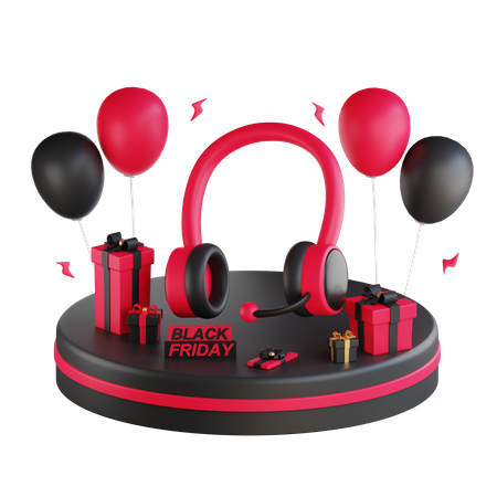 Headset on black friday podium  3D Illustration