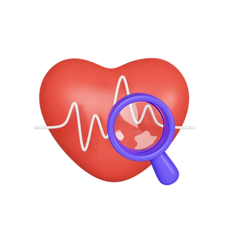 3 D Annual Health Check Concept Health Insurance Concept Heart With A Heart Wave And Magnifying Glass Icon Isolated On White Background 3 D Rendering Illustration Clipping Path 3D Icon