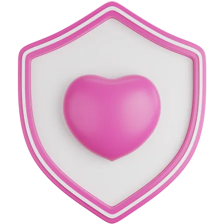 3 D Icon Illustration Pink Shield With Heart 3D Icon
