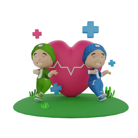 Healthy Boys with heart  3D Illustration