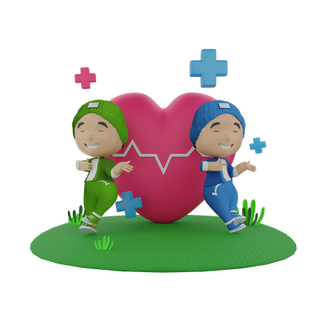 Healthy Boys with heart 3D Illustration