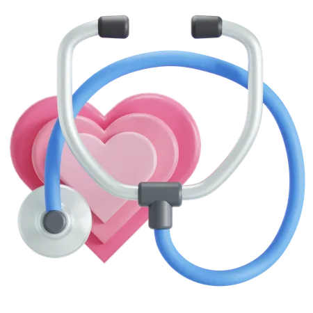 Heart Health And Stethoscope 3D Icon
