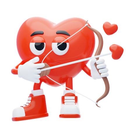 사랑의 화살로 무장한 하트 캐릭터  3D Illustration