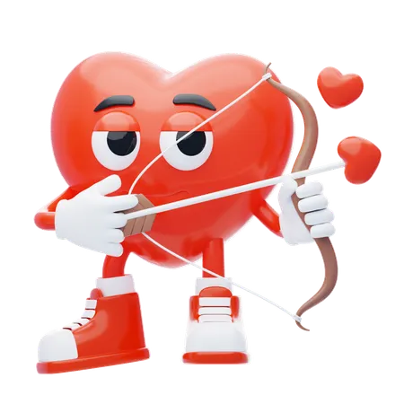 사랑의 화살로 무장한 하트 캐릭터  3D Illustration