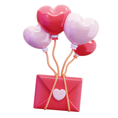 Heart Balloon with Love Letter  3D Icon