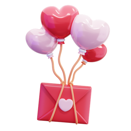Heart Balloon with Love Letter  3D Icon