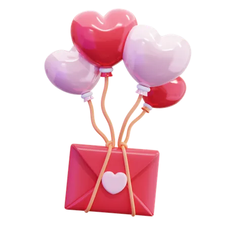 Heart Balloon with Love Letter  3D Icon