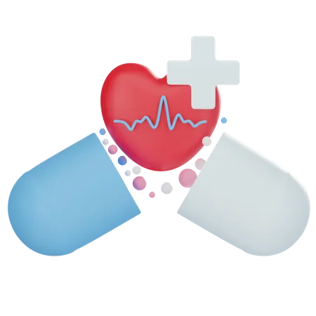 Heart Beat And Pill 3 D Icon 3D Icon