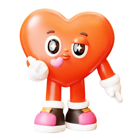 3 D Cute Cartoon Red Heart Character Blowing Kiss Happy Valentines Day Love Couple Concept Romantic Mascot 3D Illustration