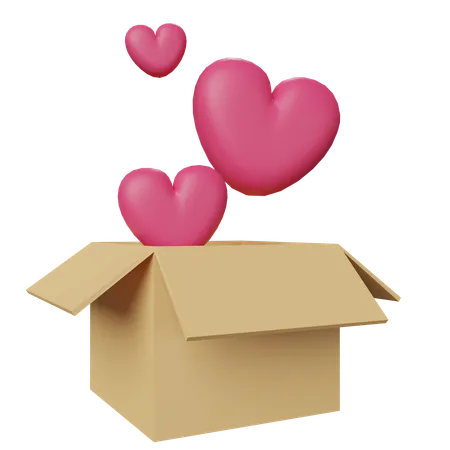 3 D Heart Shape Balloons Popping Out Of Gift Box Valentines Day Minimalistic Clay Style Isolated 3 D Render On Transparent Background 3D Icon