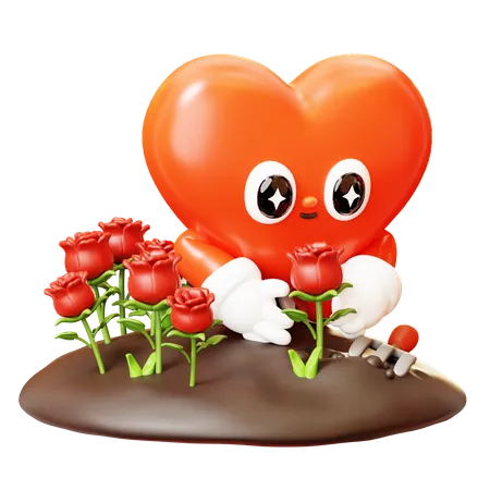 Heart Character Gardening Rose  3D Illustration