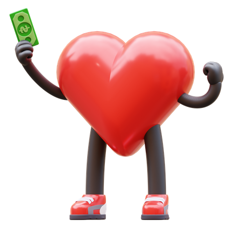 Heart Character Get Money  3D Icon