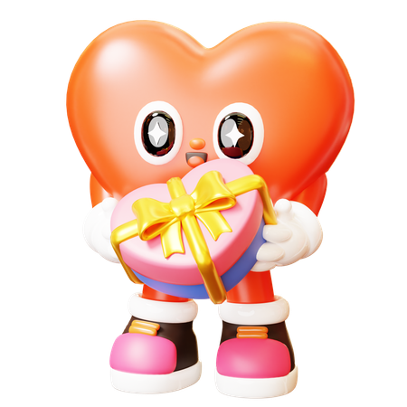 Heart Character Giving Gift  3D Icon