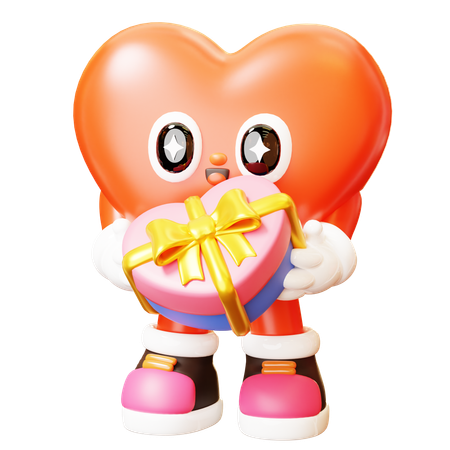 Heart Character Giving Gift  3D Illustration