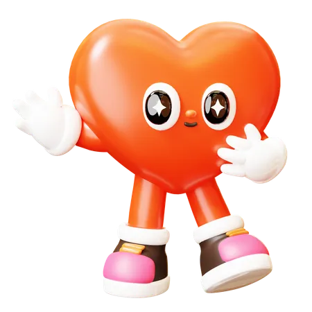 3 D Cute Cartoon Red Heart Character Greeting Gesture Happy Valentines Day Love Couple Concept Romantic Mascot 3D Illustration