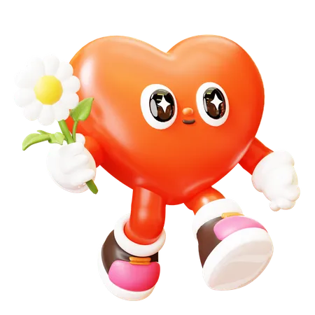 Heart Character Hold Flower  3D Illustration