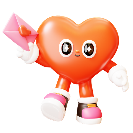 Heart Character Hold Love Envolope  3D Illustration