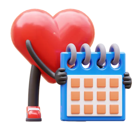 Heart Character Holding Calendar Planning Schedule  3D Icon