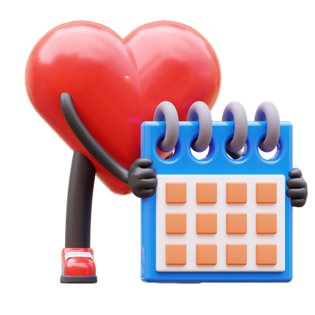 Heart Character Holding Calendar Planning Schedule  3D Icon