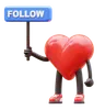 Heart Character Holding Follow Sign