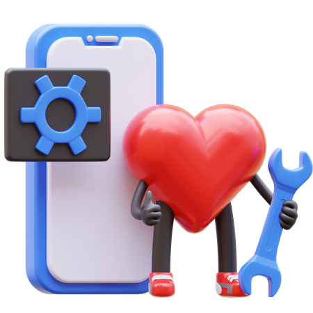 Heart Character Maintenance Mobile Application  3D Icon