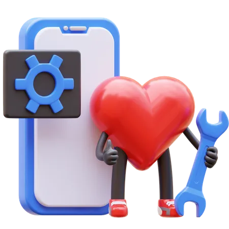 Heart Character Maintenance Mobile Application  3D Icon