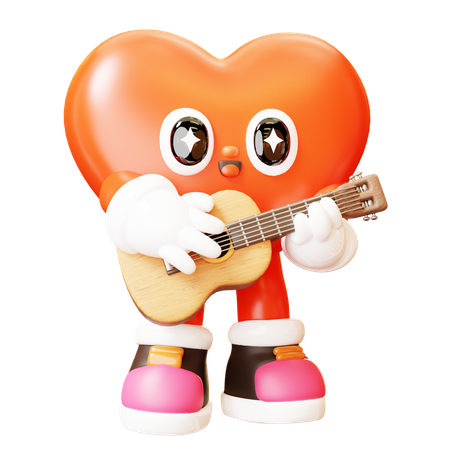 Heart Character Playing Guitar  3D Illustration