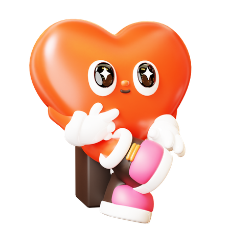 Heart Character Pointing Chin  3D Illustration