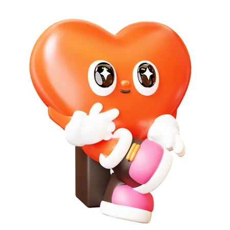 3 D Cute Cartoon Red Heart Character Pointing Chin Curious Expression Happy Valentines Day Love Couple Concept Romantic Mascot 3D Illustration