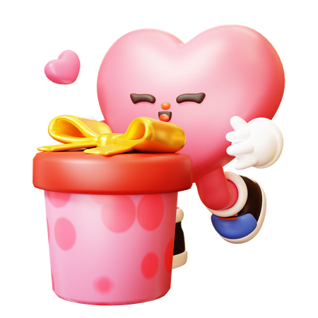 Heart Character Reciveing Gift  3D Icon