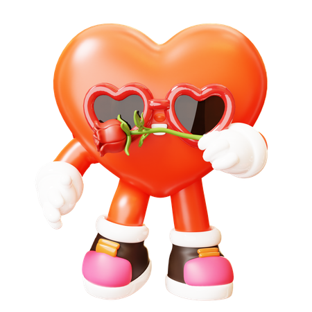 Heart Character Rose In His Mouth  3D Illustration