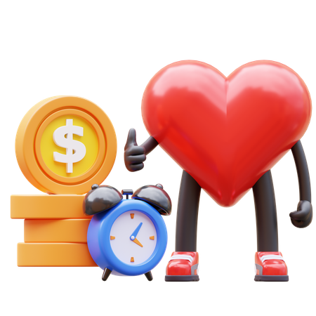 Heart Character Time is Money  3D Icon