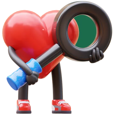 Heart Character With Magnifying Glass  3D Icon