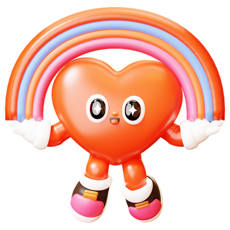 Heart Character With Rainbow  3D Illustration