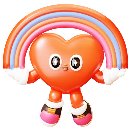 Heart Character With Rainbow  3D Illustration