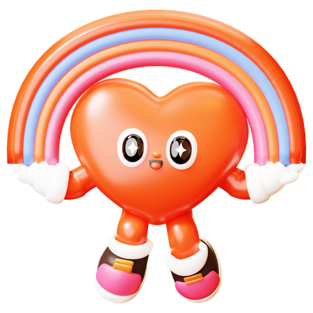 Heart Character With Rainbow  3D Icon