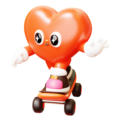 Heart Character With Skateboard  3D Illustration