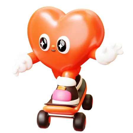 Heart Character With Skateboard  3D Illustration