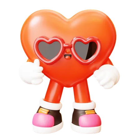 3 D Cute Cartoon Red Heart Character With Sunglasses And Thumbs Up Happy Valentines Day Love Couple Concept Romantic Mascot 3D Illustration