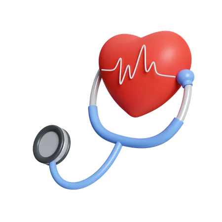 3 D Red Heart With Pulse Line And Stethoscope Heartbeat Or Cardiogram For Healthy Lifestyle Pulse Beat Measure Icon Isolated On White Background 3 D Rendering Illustration Clipping Path 3D Icon
