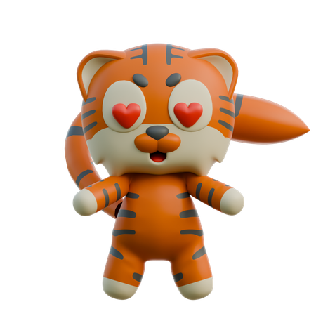 Heart Eyed Tiger Falling In Love  3D Illustration