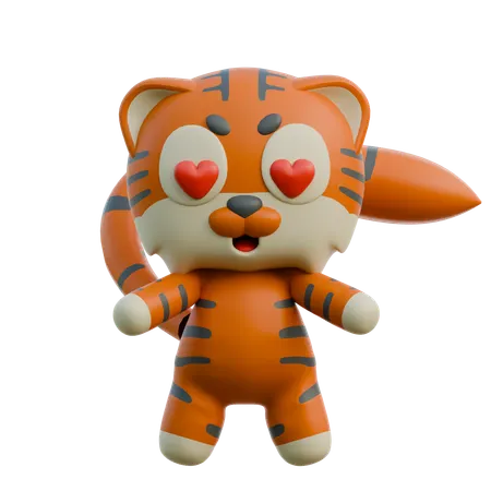 Heart Eyed Tiger Falling In Love  3D Illustration