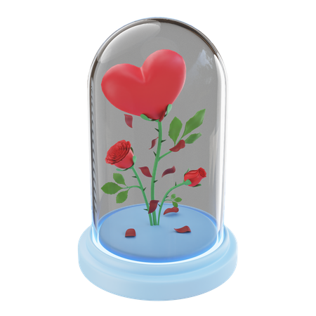 Heart Flower In Glass Dome  3D Icon