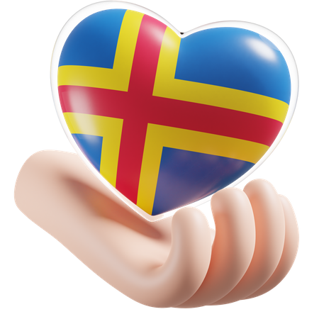 Heart Hand Care Flag Of Åland  3D Icon