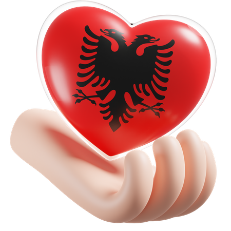 Heart Hand Care Flag Of Albania  3D Icon